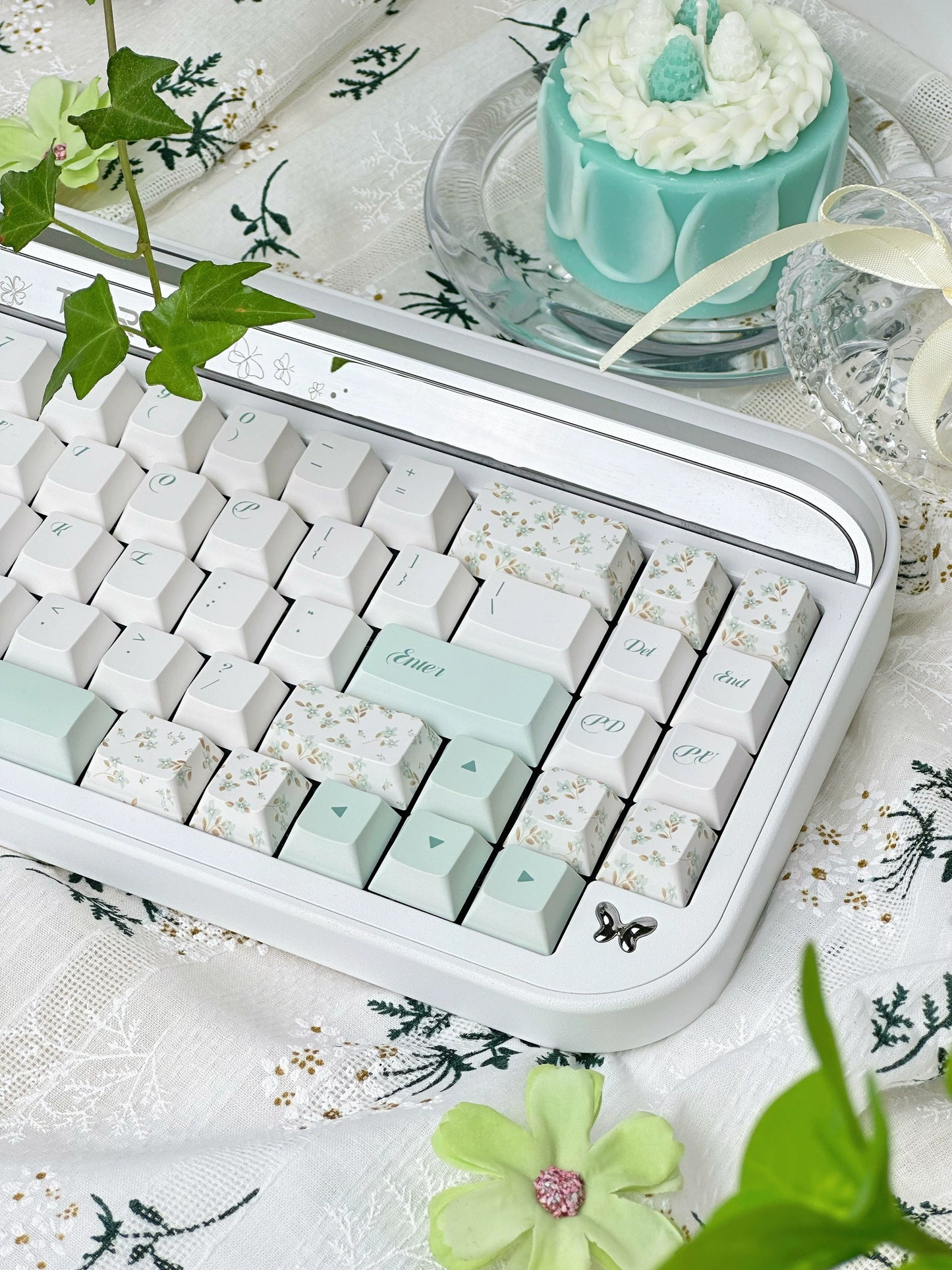 050 Pastel Green Eve Manor Floral Small Fresh Keycaps Cherry Profile Designed By MoCoo