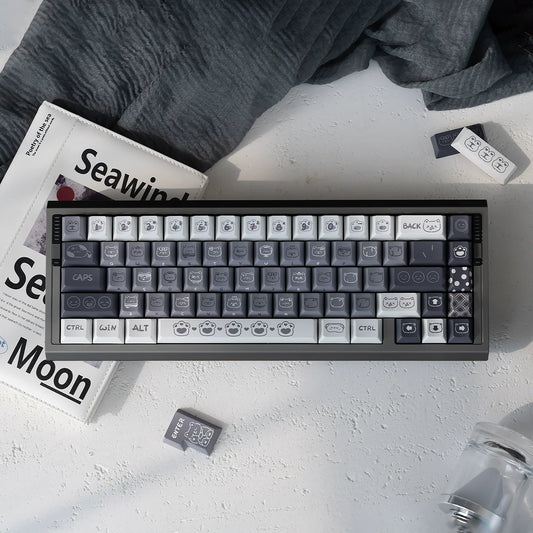 #0276 Emo Gray Kitten Black and White Side Engraved Keycap Designed By URE