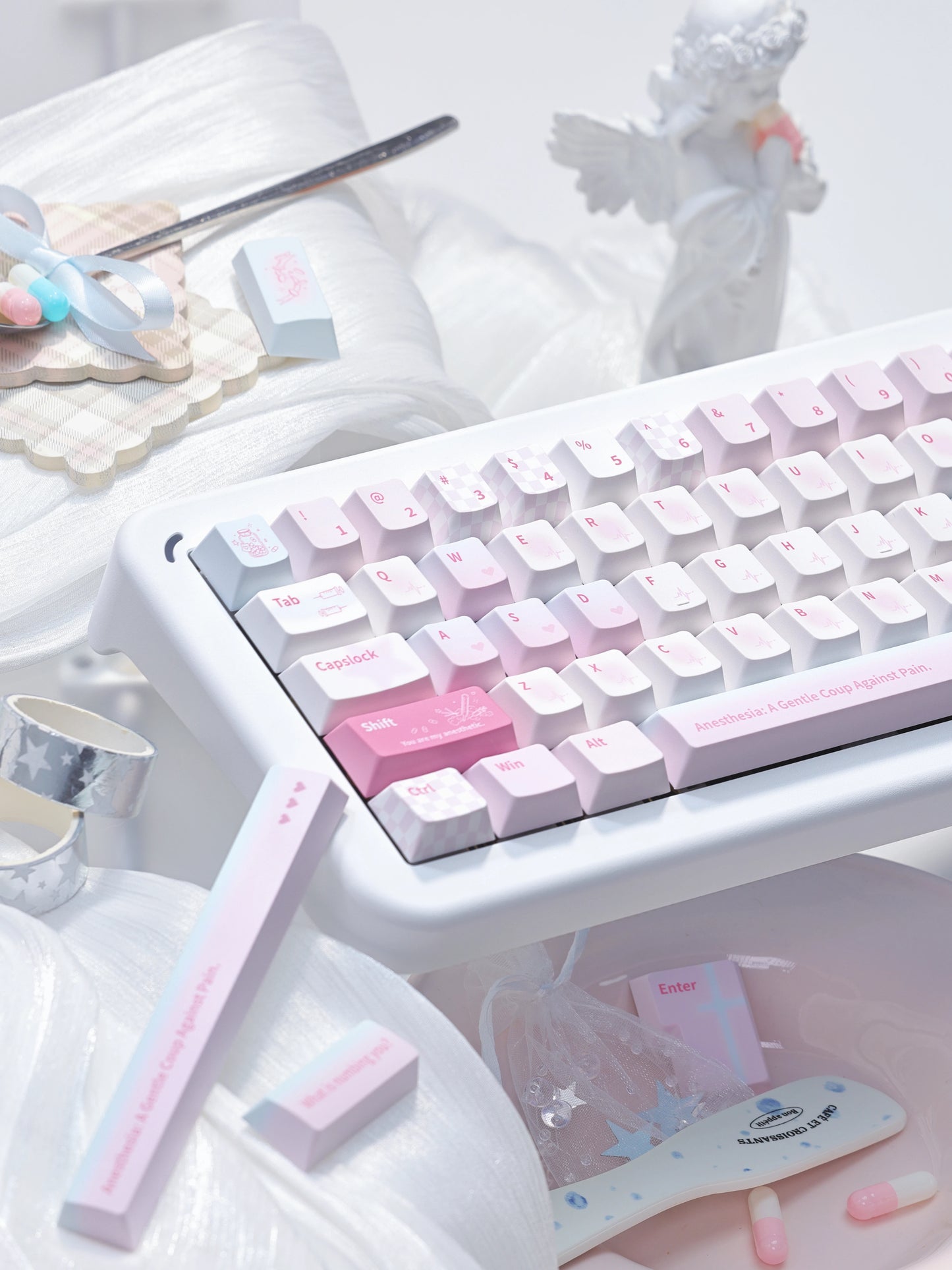 #0287 Anesthetic Cute Cure Light Blue Pink Keycap Cherry Profile Designed By Bluebird