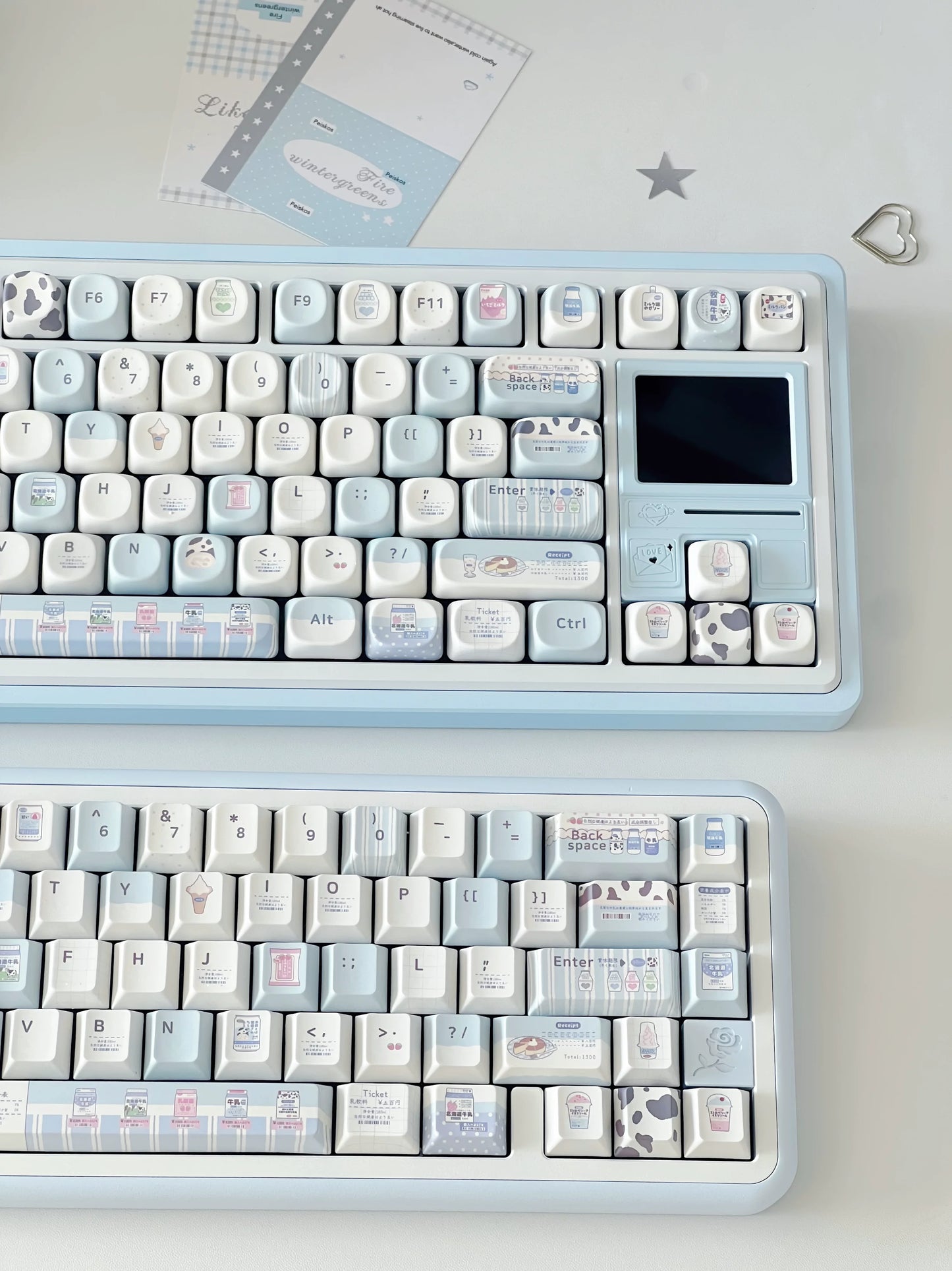 #0297 Hokkaido Milk Blue and White Japanese Style PBT Keycaps for Mechanical Keyboards Designed By SeeYou