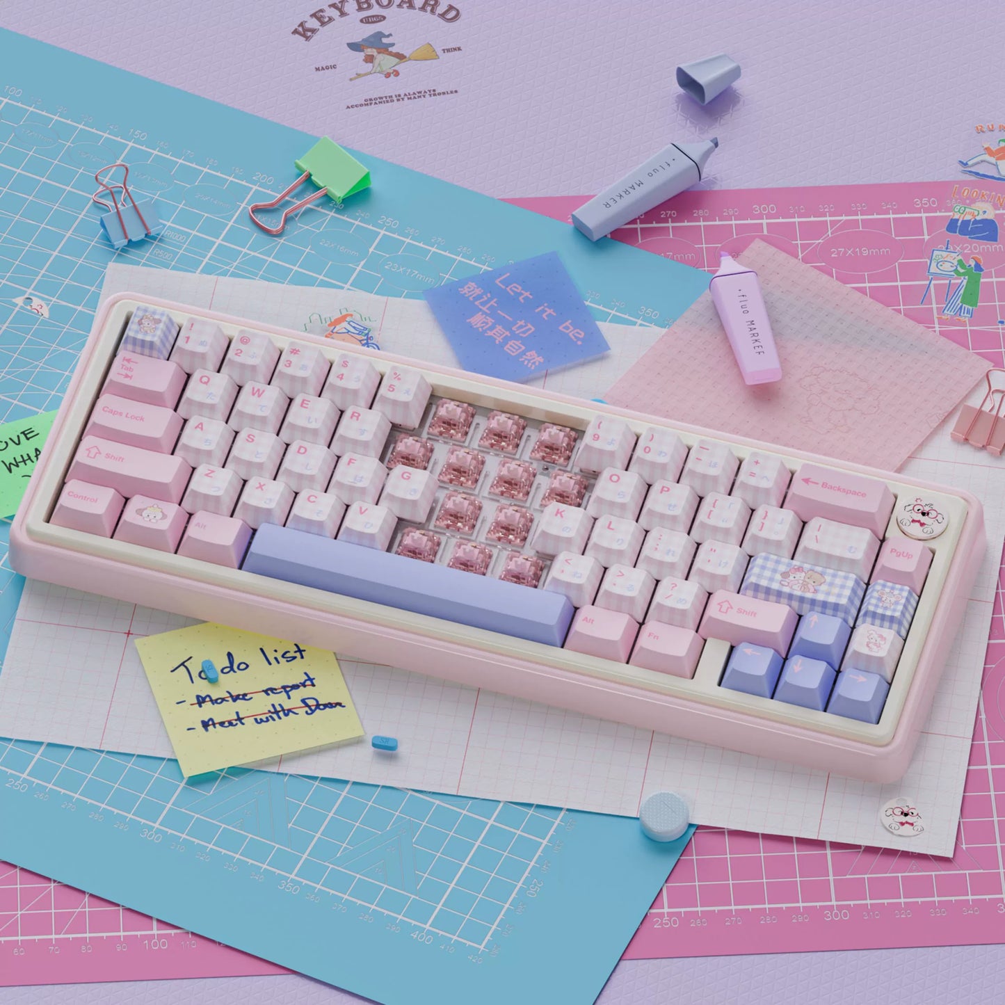 UR65 Blue/Pink/Red Mechanical Customized Keyboard (Tri-mode Gasket Hot Swap RGB Support QMK/VIA)