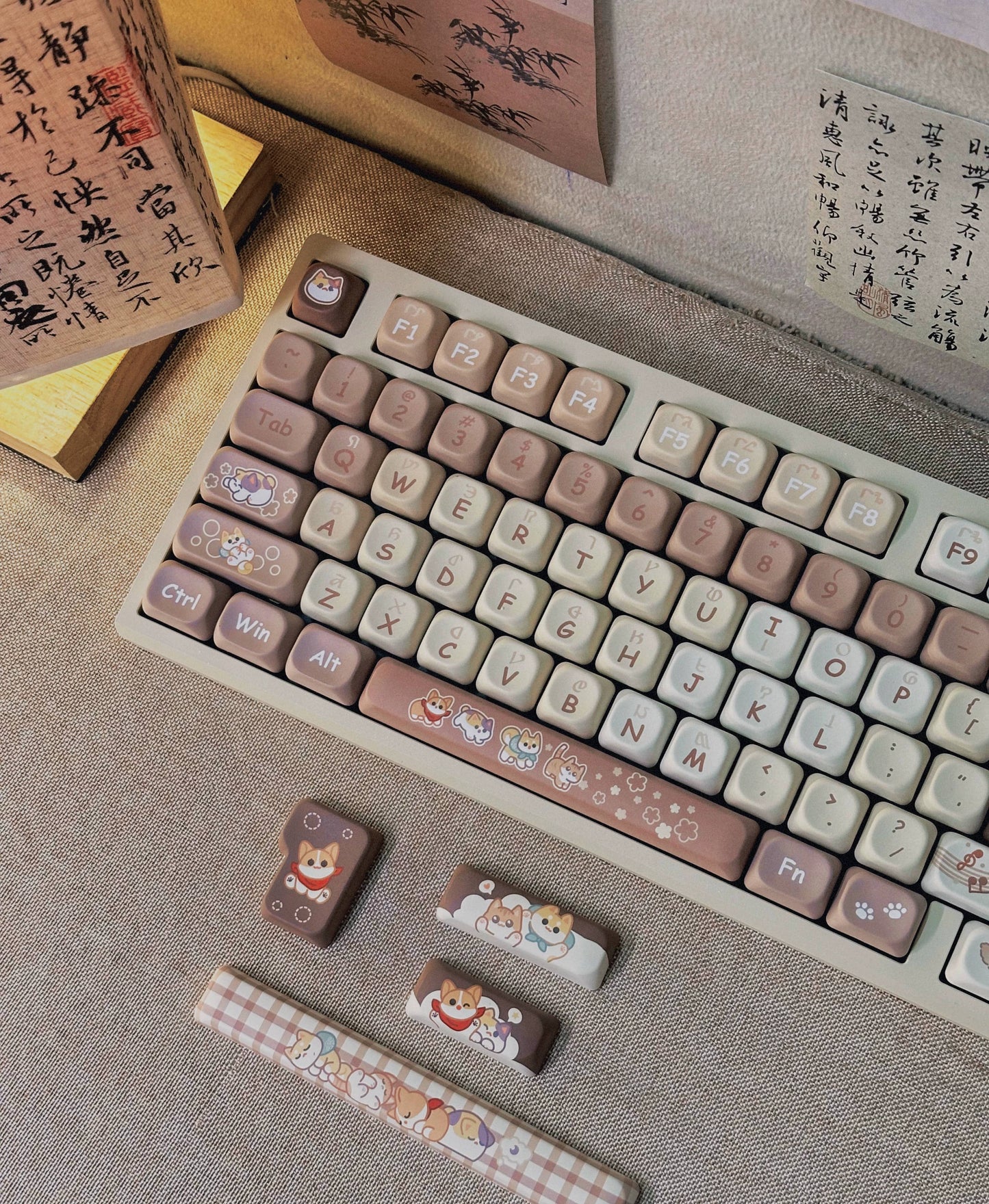 107 Cat Dog Theme Brown Keycap MOA Profile 137-key