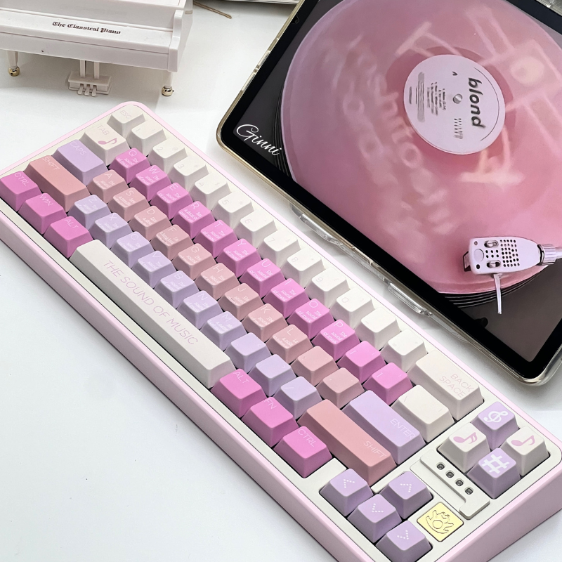 Sound of Music Pastel Pink Lilac Beige Cute Melody Notes Cherry Profile Customized Keycaps