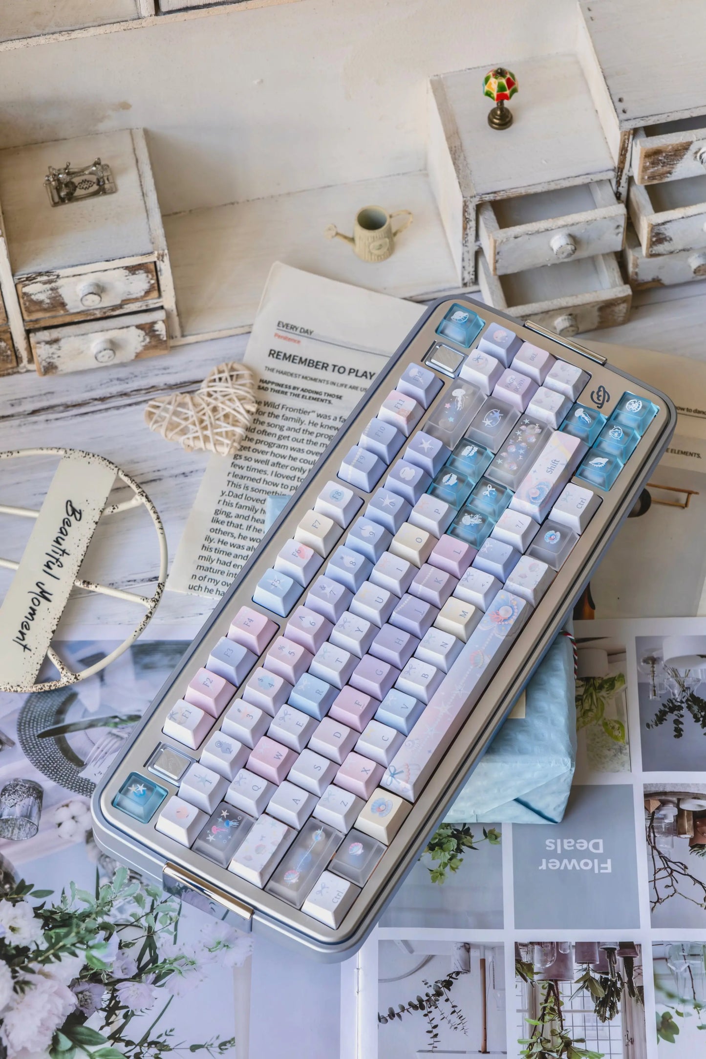 #0269 Pastel Seashell Jellyfish Pearls Keycaps With Foggy Pc Novelty Cherry Profile Designed By Miller