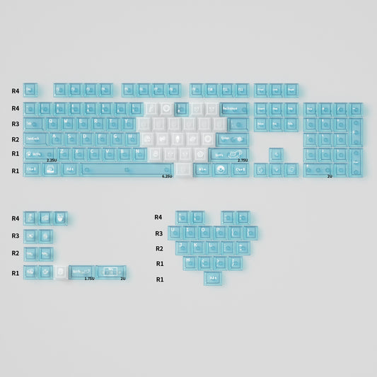 #0183 URE Powder/blue Mist Through Meow Dessert Shop Matte Transparent Keycap （not Including Keyboard）