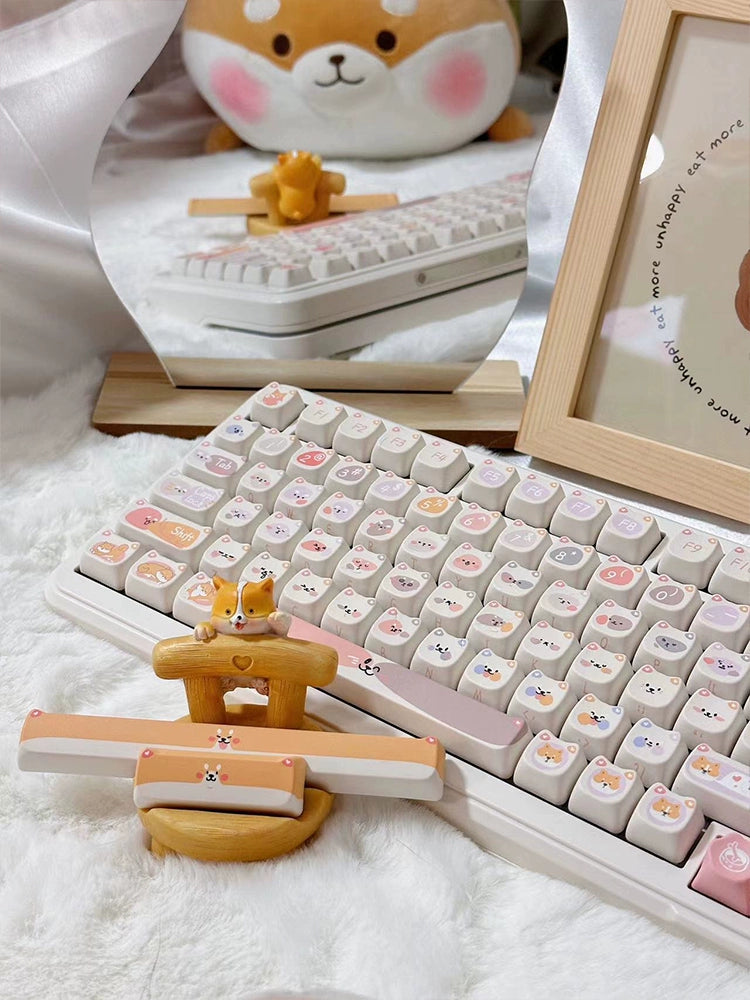 Pastel Pink Beige Grey Meow Doggy MAO Profile Customized Cute Cat Dog Keycaps