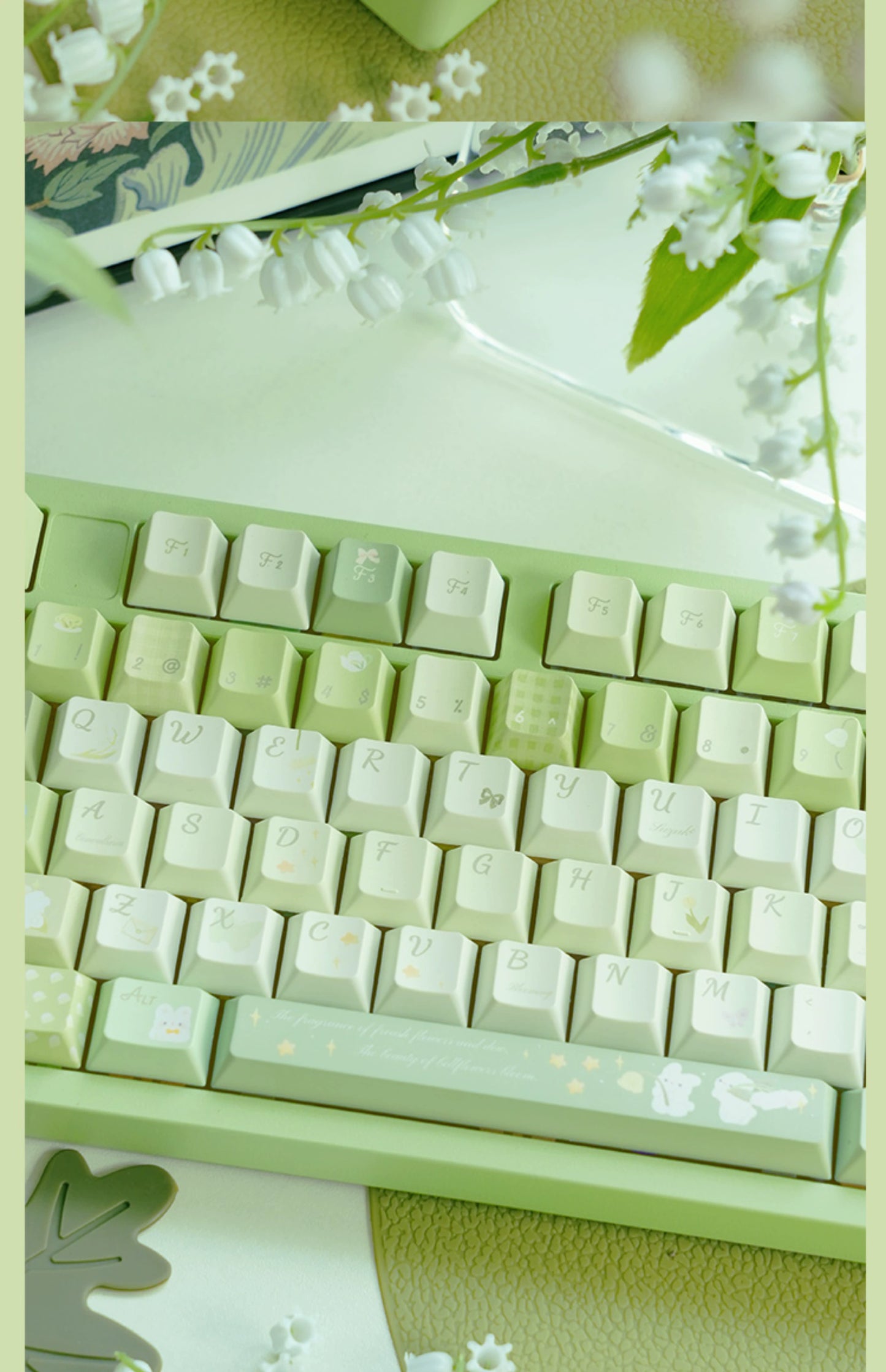 003 Pastel Green Rabbit Lilies of The Valley  Keycap Cherry Profile 138 Keys