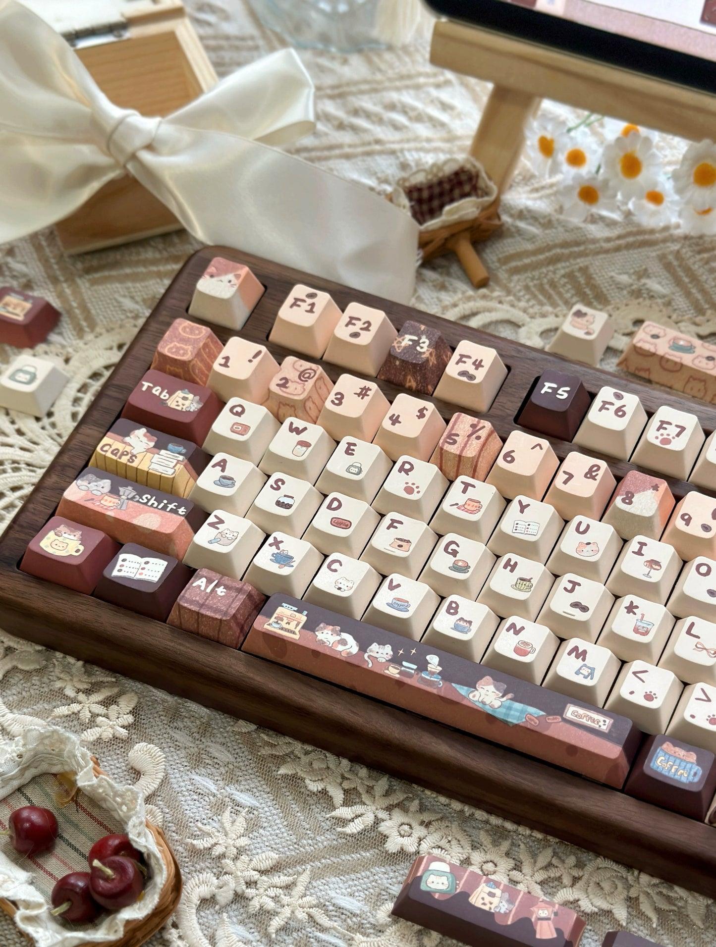 LilyX Lab Meow Cafe Cute Vintage Cherry/SOA Profile Keycap 138-keys