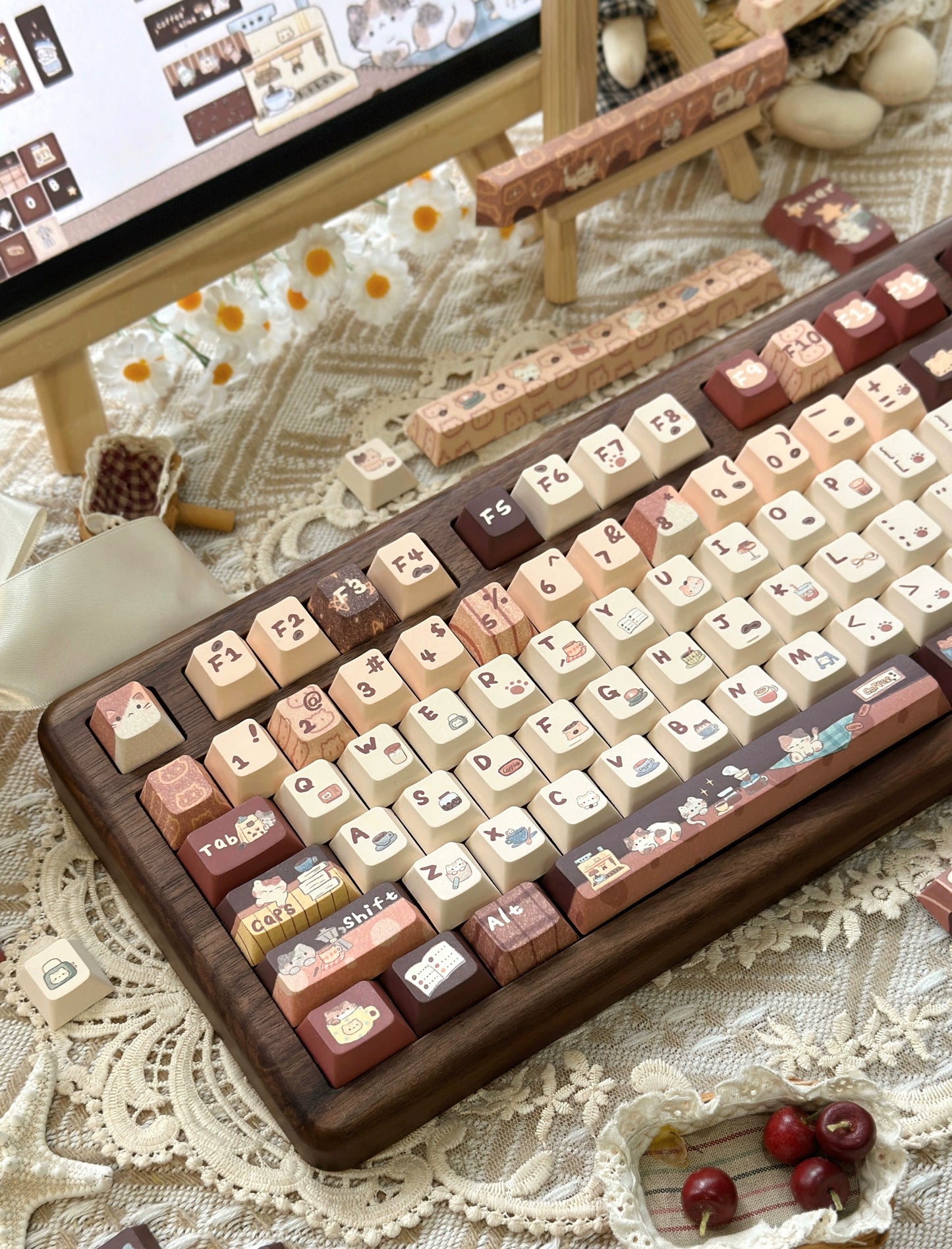 LilyX Lab Meow Cafe Cute Vintage Cherry/SOA Profile Keycap 138-keys