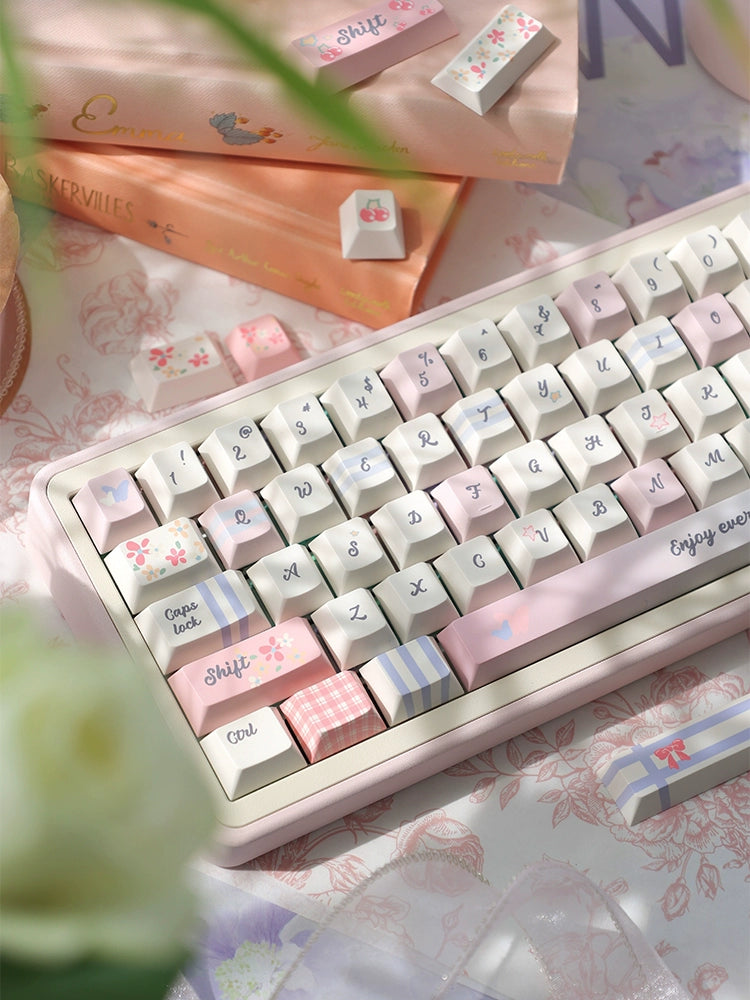 043 Pastel Pink Blue Grids Garden Keycap Cherry/ MOA Profile 152 keys BeeFun design