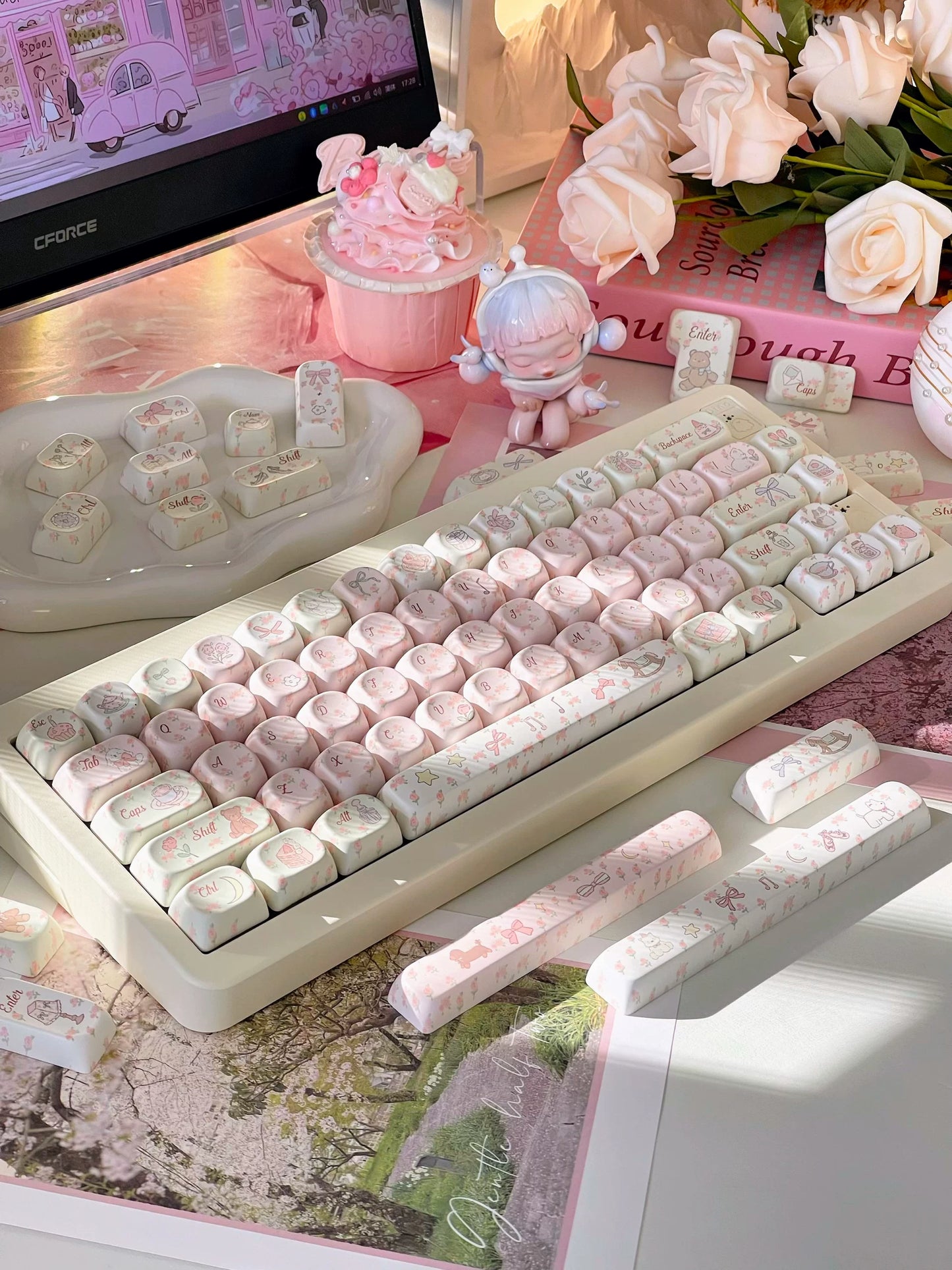001 Flower French Style Spring Floral Gift Moa Profile 140 Keys Cute Keycap Set LlilyX Lab flower keycaps