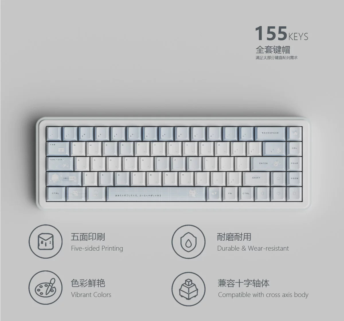 #0294 Aqua Angel Cat Cute Anime Keycap Set – Kawaii Medical Nurse Cat PBT Mechanical Keyboard Keycaps Cherry Profile Designed By Cola