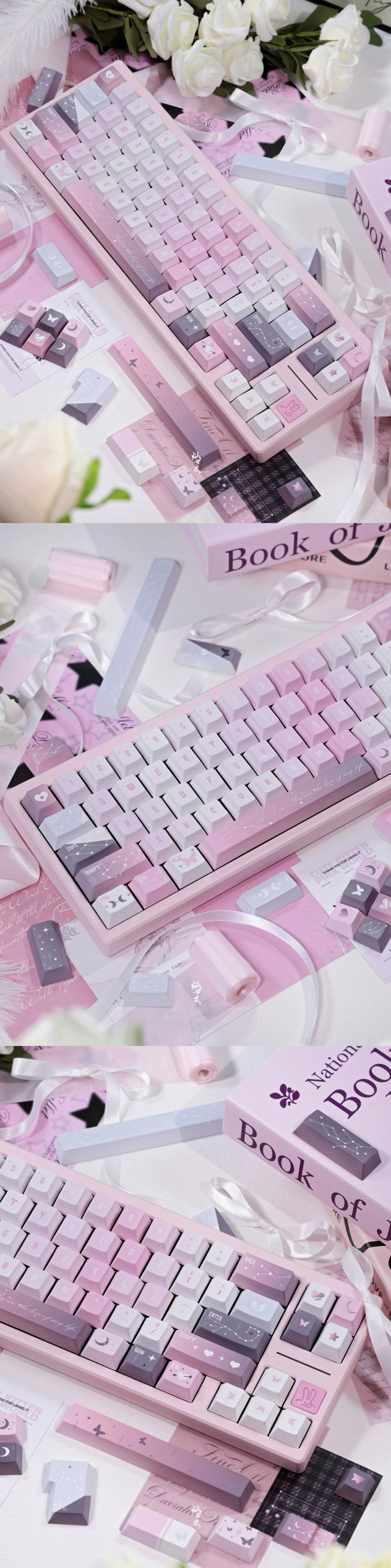 092 Star Fluctuation Gray Pink Gradual Change Advanced Sense Cherry Profile Keycap