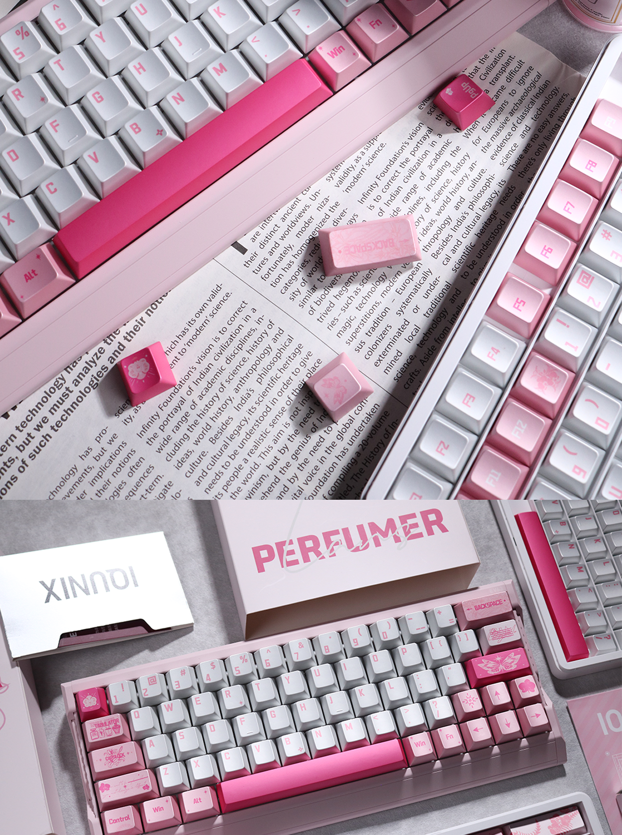 #0278 Pink Metallic Pearlescent Paint Perfumer Keycap + Fog Transparent PC Cherry Profile  Designed By Lans
