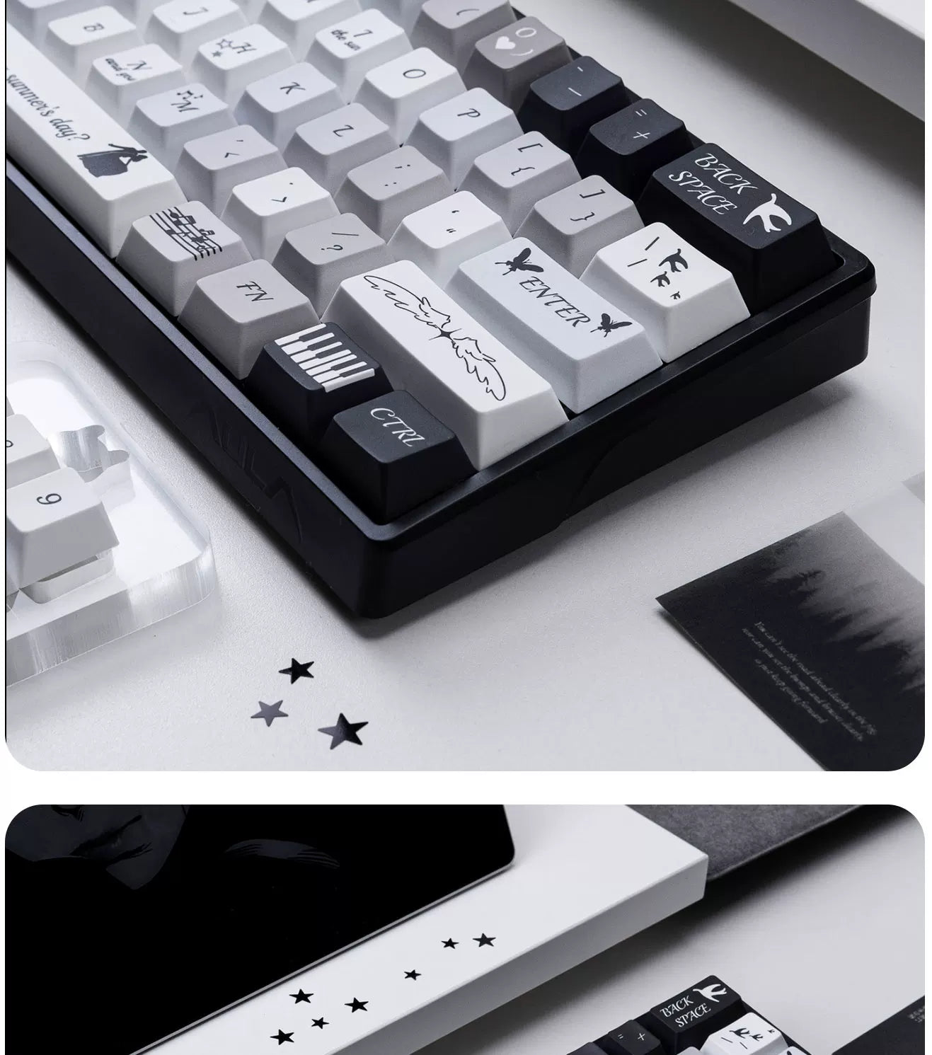 #0271 Black White Gray Cute Serenade Keycap Cherry Profile (not Including Keyboard)