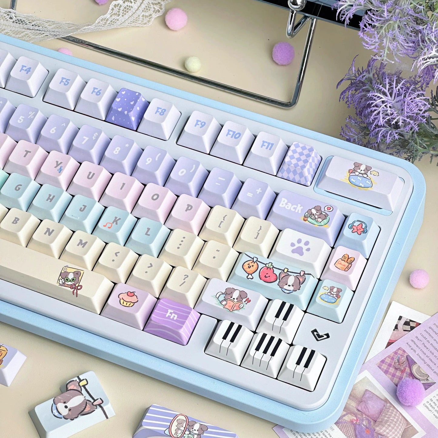 028 Cute Puppy  Music Note Piano Keys Blue Purple Macaron Keycap Cherry Profile