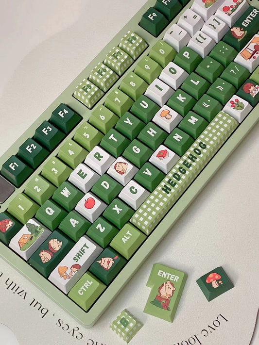 Green Little Hedgehog PBT Five-Sided Sublimation Keycaps Foa/Cherry Profile 143 Keys Customized Mechanical Keyboard Keycaps