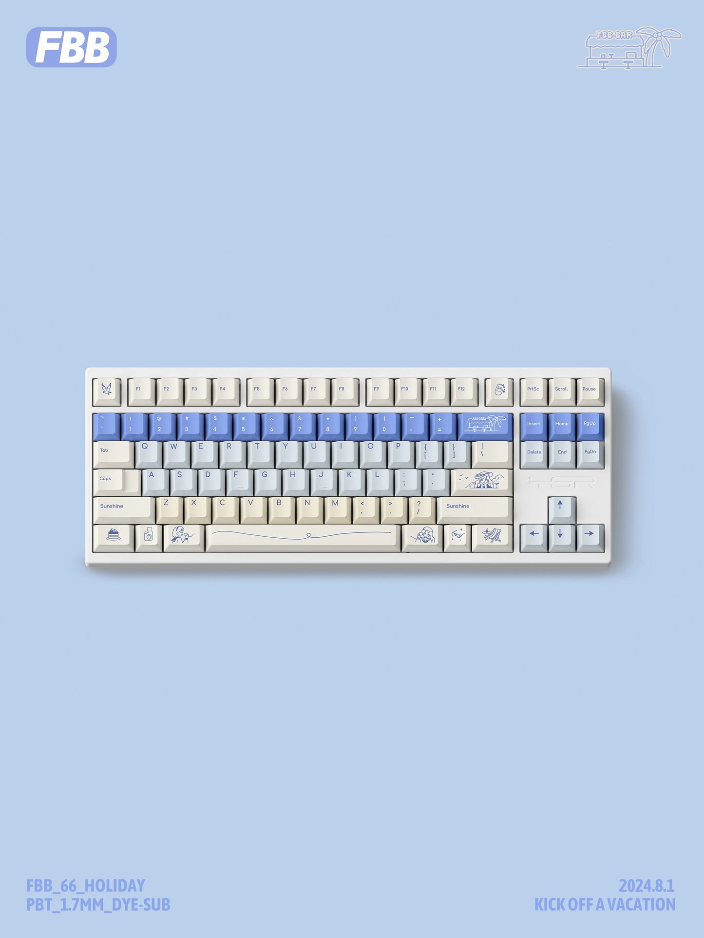 046 Holiday Blue Gradual Change Cherry Profile  Keycap 147 Keys FBB Design