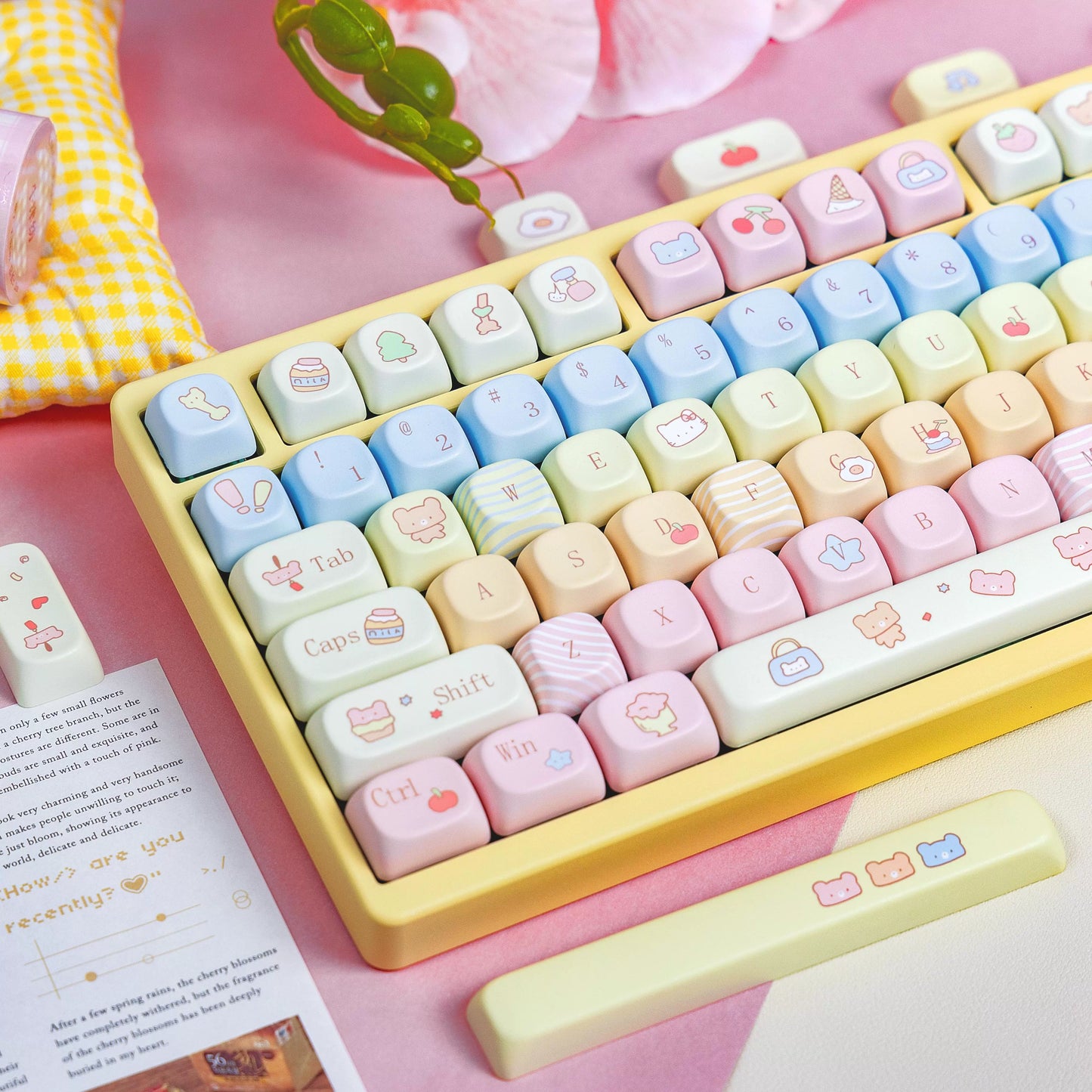 100 Bear Diary Cute Yellow Pink Blue MOA Keycaps 136-keys