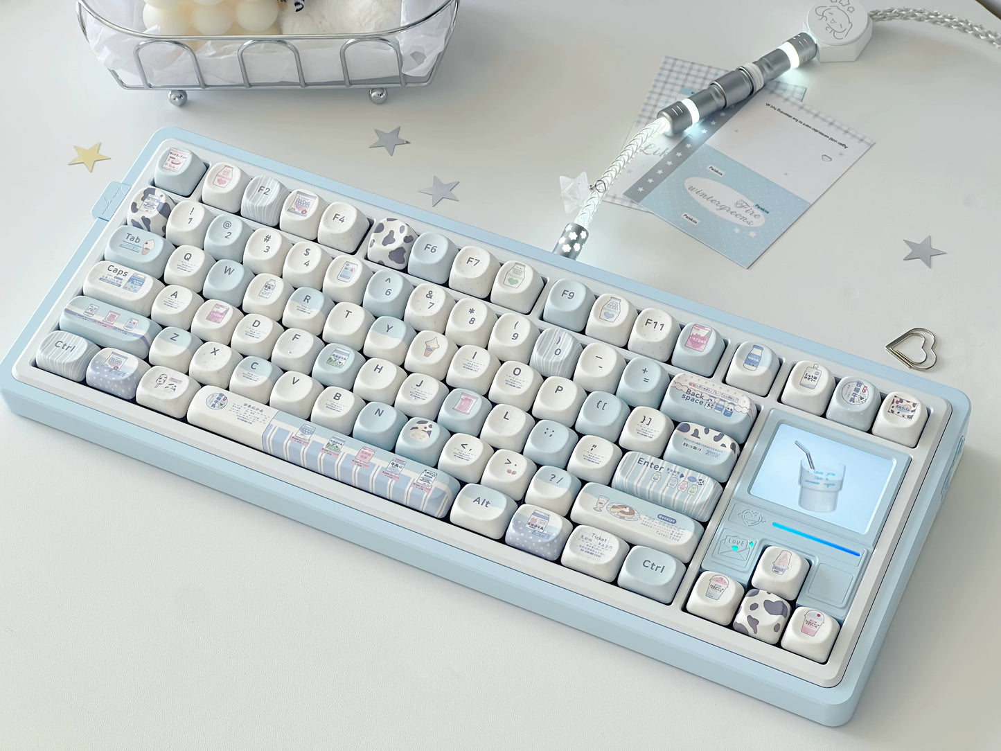 #0297 Hokkaido Milk Blue and White Japanese Style PBT Keycaps for Mechanical Keyboards Designed By SeeYou