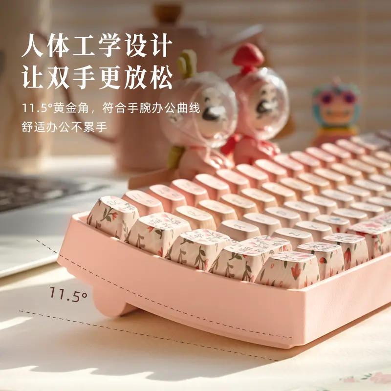 Limited Edition Pastel Pink Forest Flower Language Tri-mode Mechanical Keyboard Customized Ergonomic Keycap Designed by Lofree