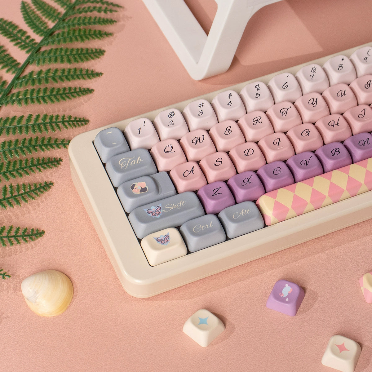 Pastel Purple Pink Gray Blue Moonlight Butterfly SOA/URE Profile Keycap Set URE Studio Designed