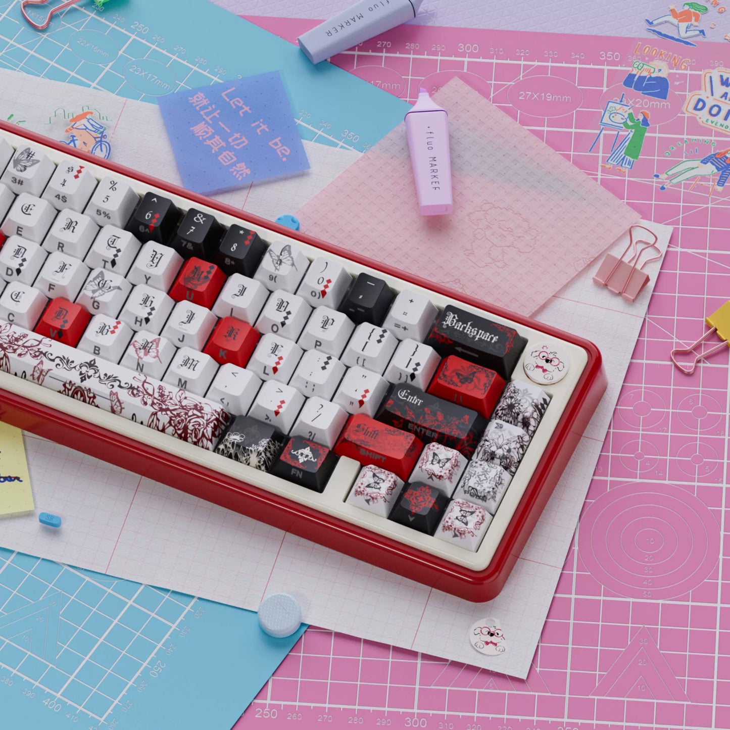 UR65 Blue/Pink/Red Mechanical Customized Keyboard (Tri-mode Gasket Hot Swap RGB Support QMK/VIA)