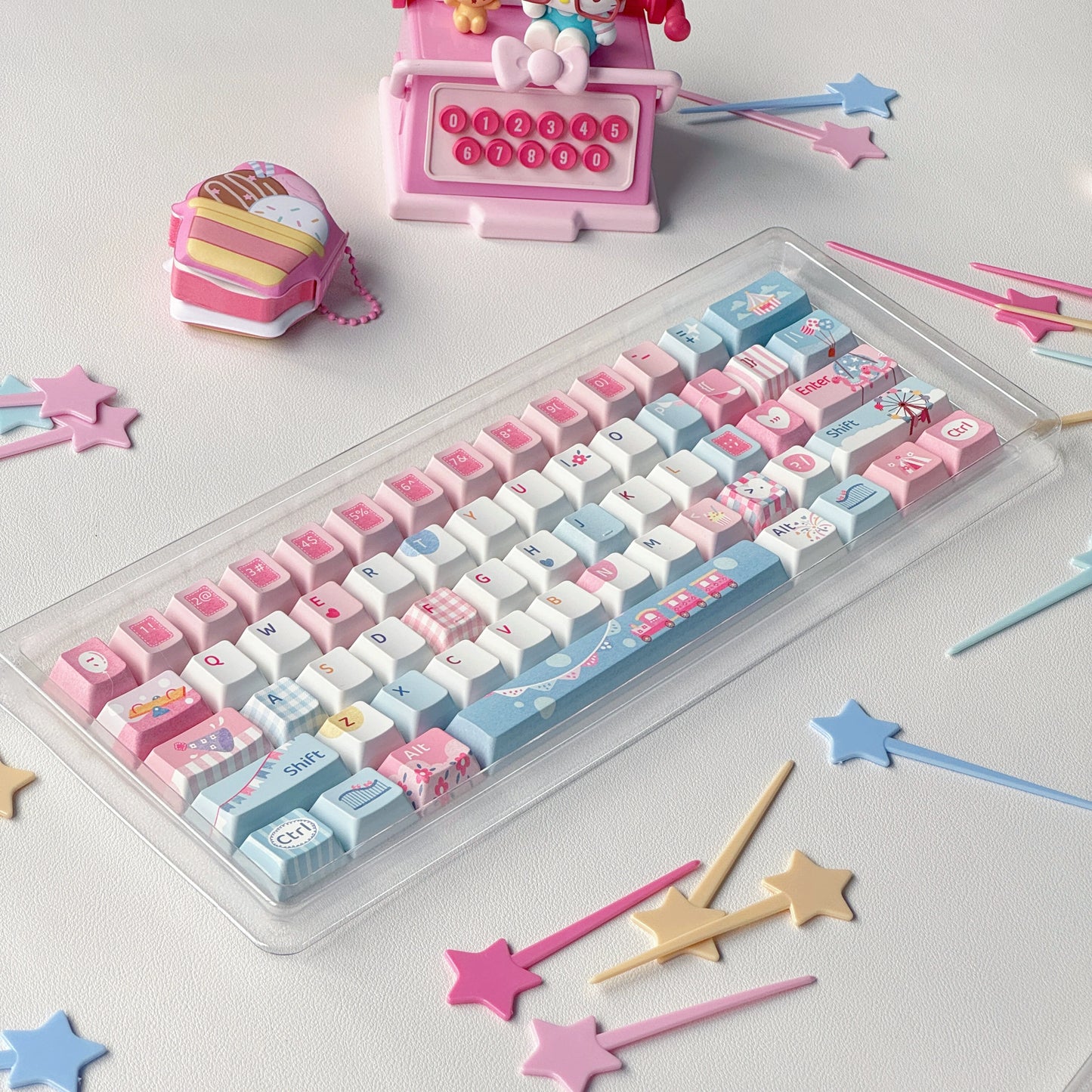 #0219 Amusement Park Cute Pink and Blue Keycaps (not Including Keyboard)