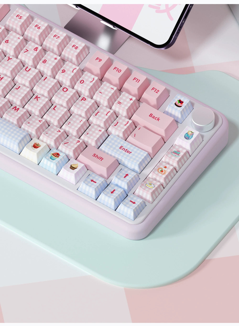 086 Blue and Pink Plaid Japanese Double-spell Keycaps 138-keys