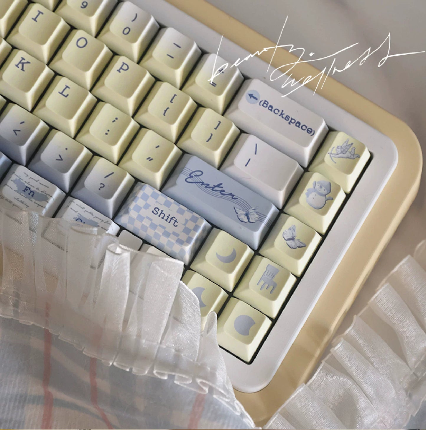 005 Psychics Light Blue Pastel Milk Yellow Gradient Keycap Cherry Profile