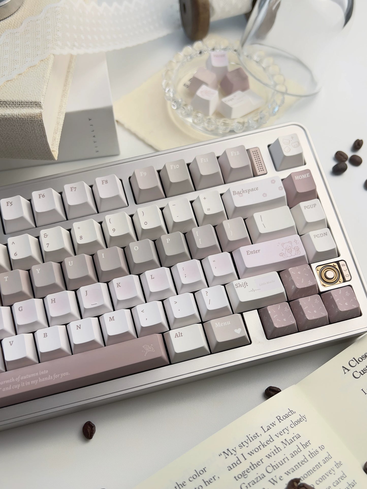 #0266 Little Waxy Keycap Gentle Clear and Cold Gray Pink Low Saturation Cherry Profile Designed By Bluebird