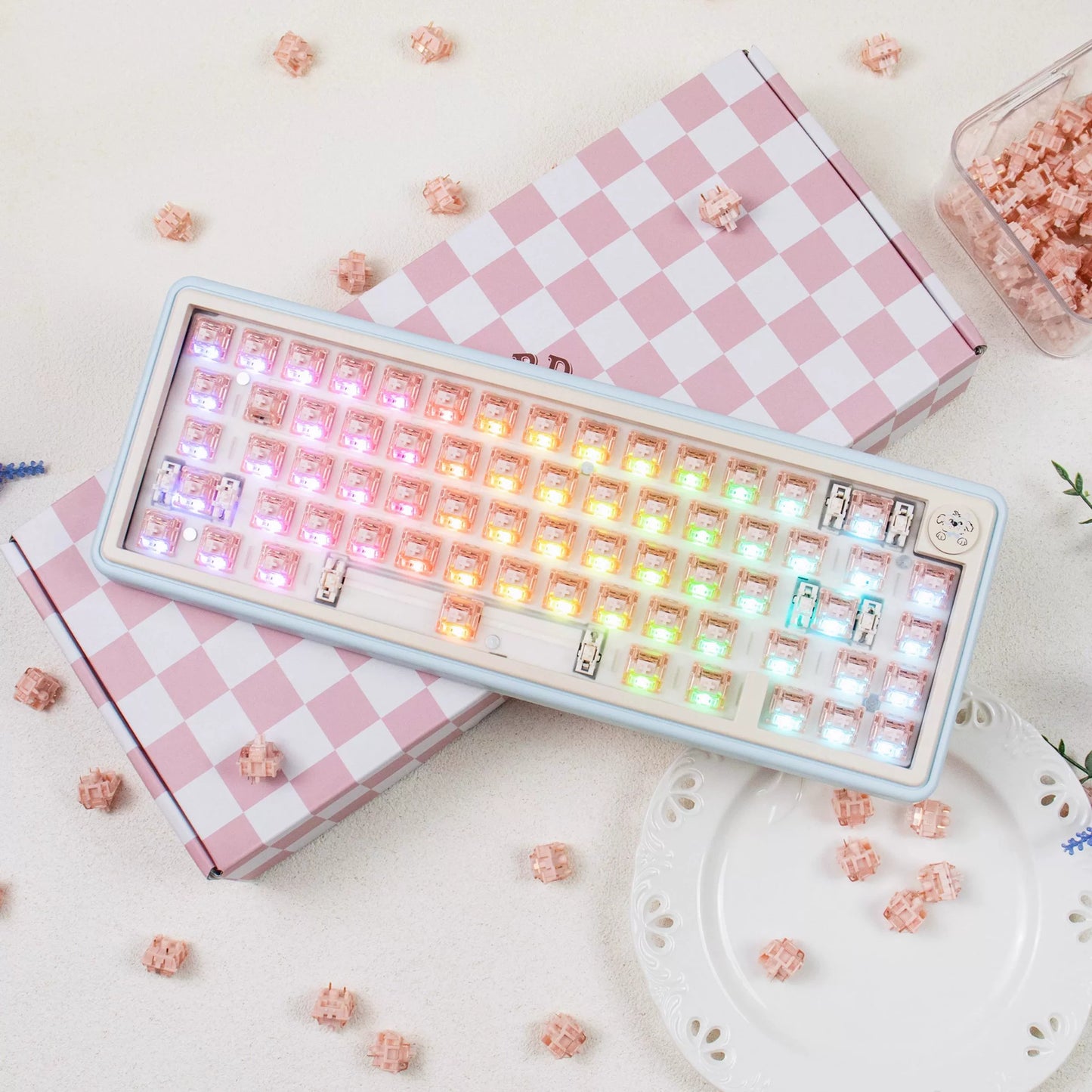 UR65 Blue/Pink/Red Mechanical Customized Keyboard (Tri-mode Gasket Hot Swap RGB Support QMK/VIA)