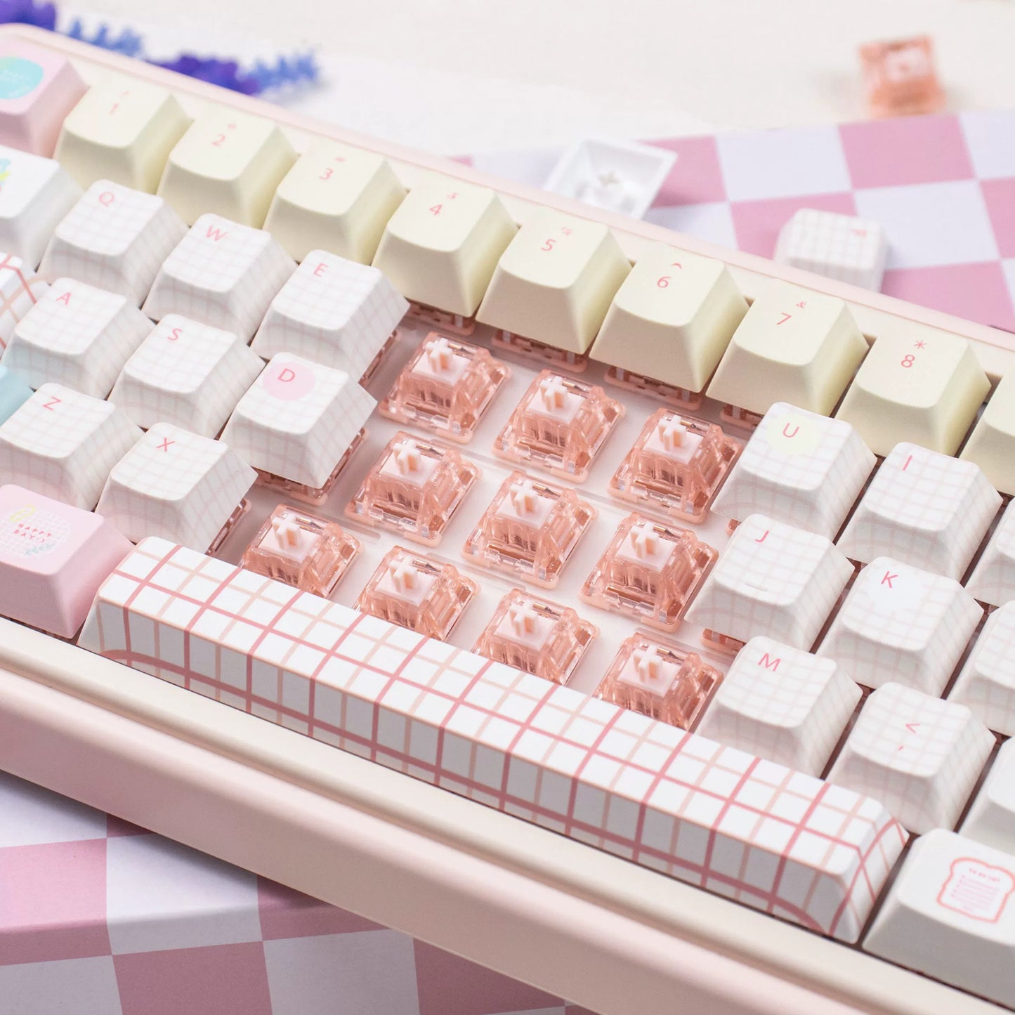 UR65 Blue/Pink/Red Mechanical Customized Keyboard (Tri-mode Gasket Hot Swap RGB Support QMK/VIA)