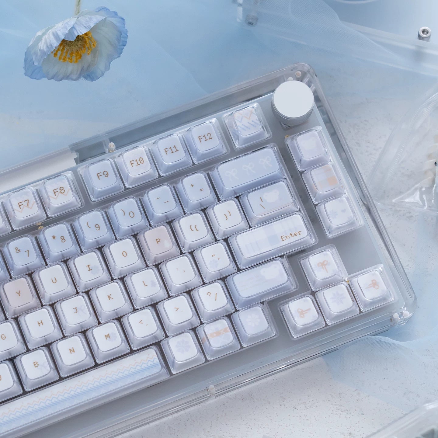 #0255 Light Blue Winter Letter Crystal Jelly Keycap KDA Profile PBT + PC Double-layer Designed By URE