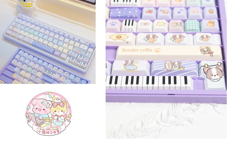 028 Cute Puppy  Music Note Piano Keys Blue Purple Macaron Keycap Cherry Profile