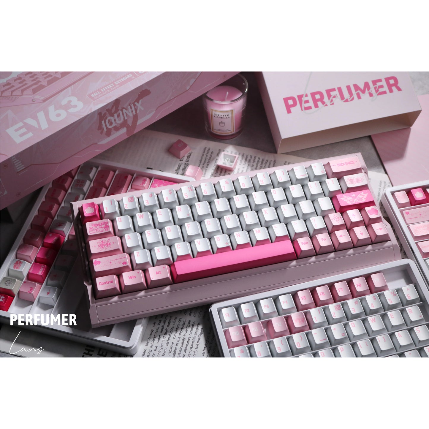 #0278 Pink Metallic Pearlescent Paint Perfumer Keycap + Fog Transparent PC Cherry Profile  Designed By Lans