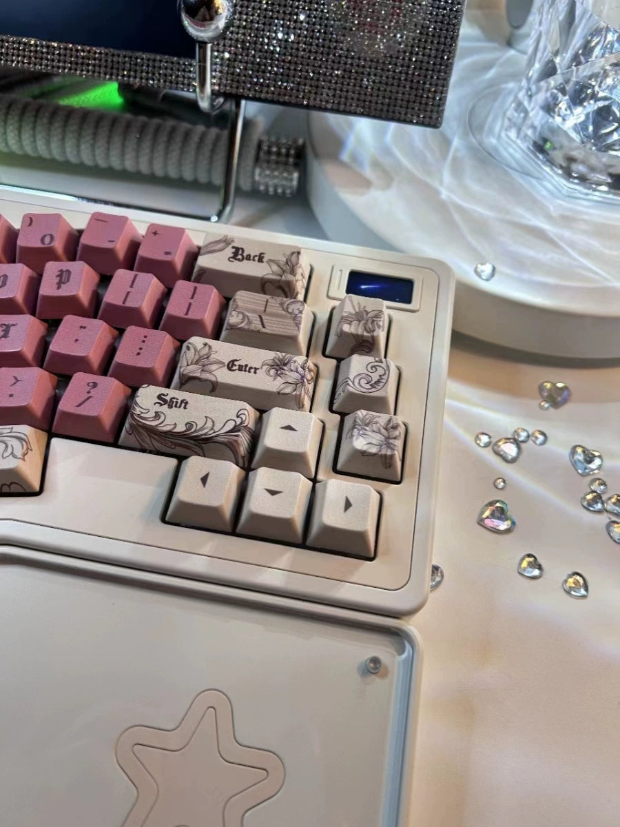 062 Gothic Manuscript Rose Pink Bean Red and Beige 145 keys Cherry Profile Custom Keycaps Designed By Sanyueqing