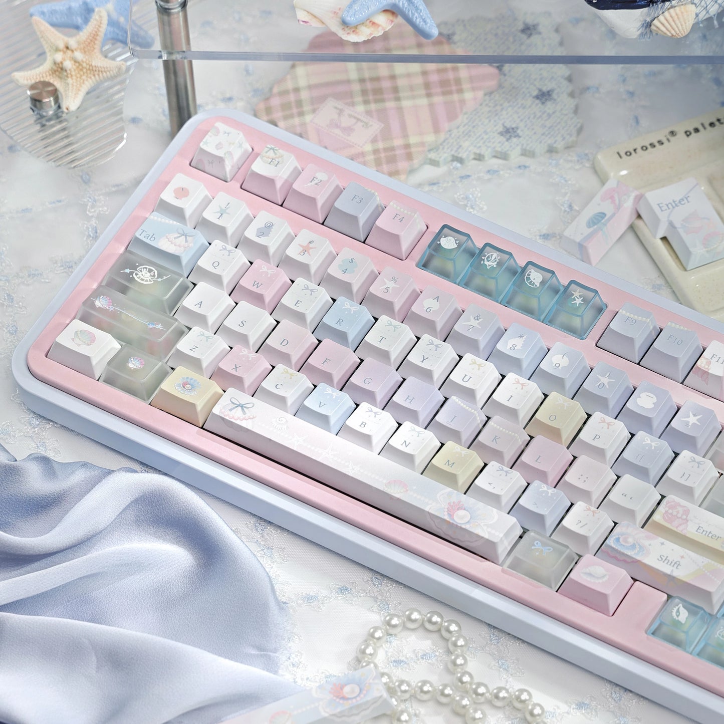#0269 Pastel Seashell Jellyfish Pearls Keycaps With Foggy Pc Novelty Cherry Profile Designed By Miller