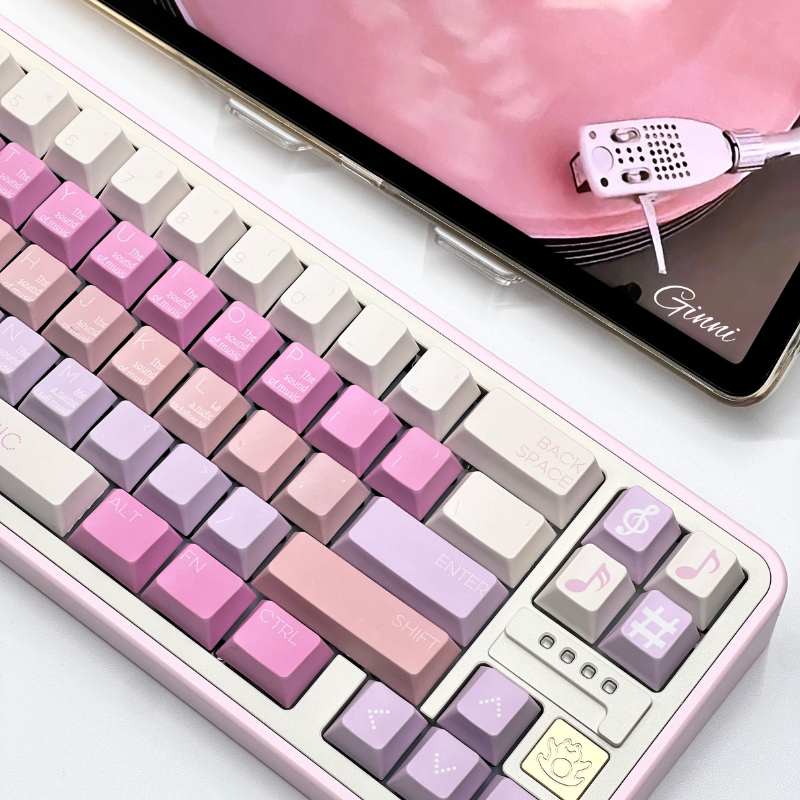 Sound of Music Pastel Pink Lilac Beige Cute Melody Notes Cherry Profile Customized Keycaps