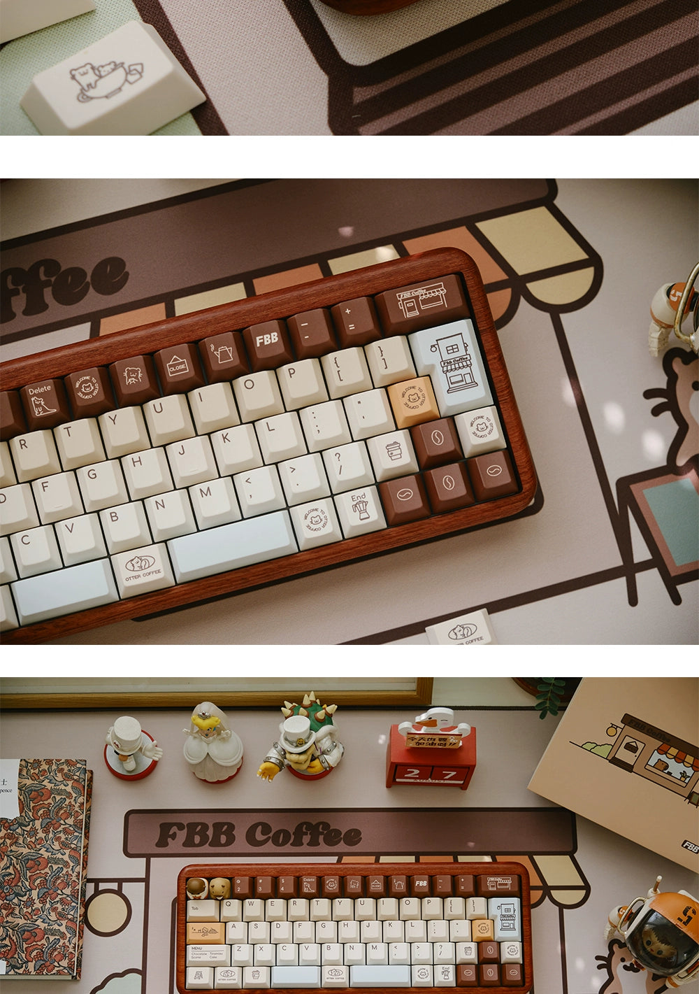 049 Cute Otter Coffee Brown Beige Kapibara Keycaps Cherry Profile FBB Designed 145 Keys 1.6mm Thickness