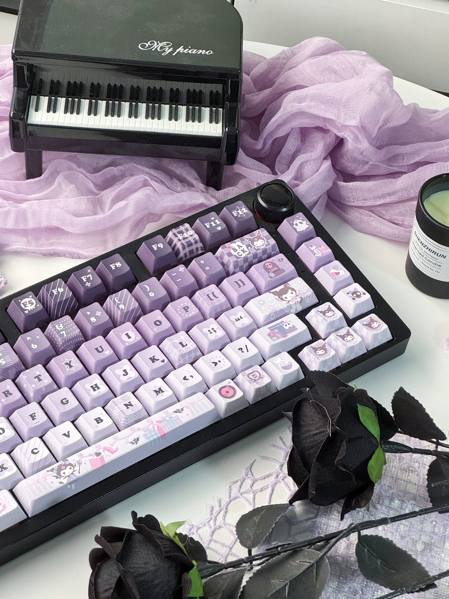 #0218 Kulomie Cute Black and Purple Keycap Cherry/SOA Profile (not including keyboard）