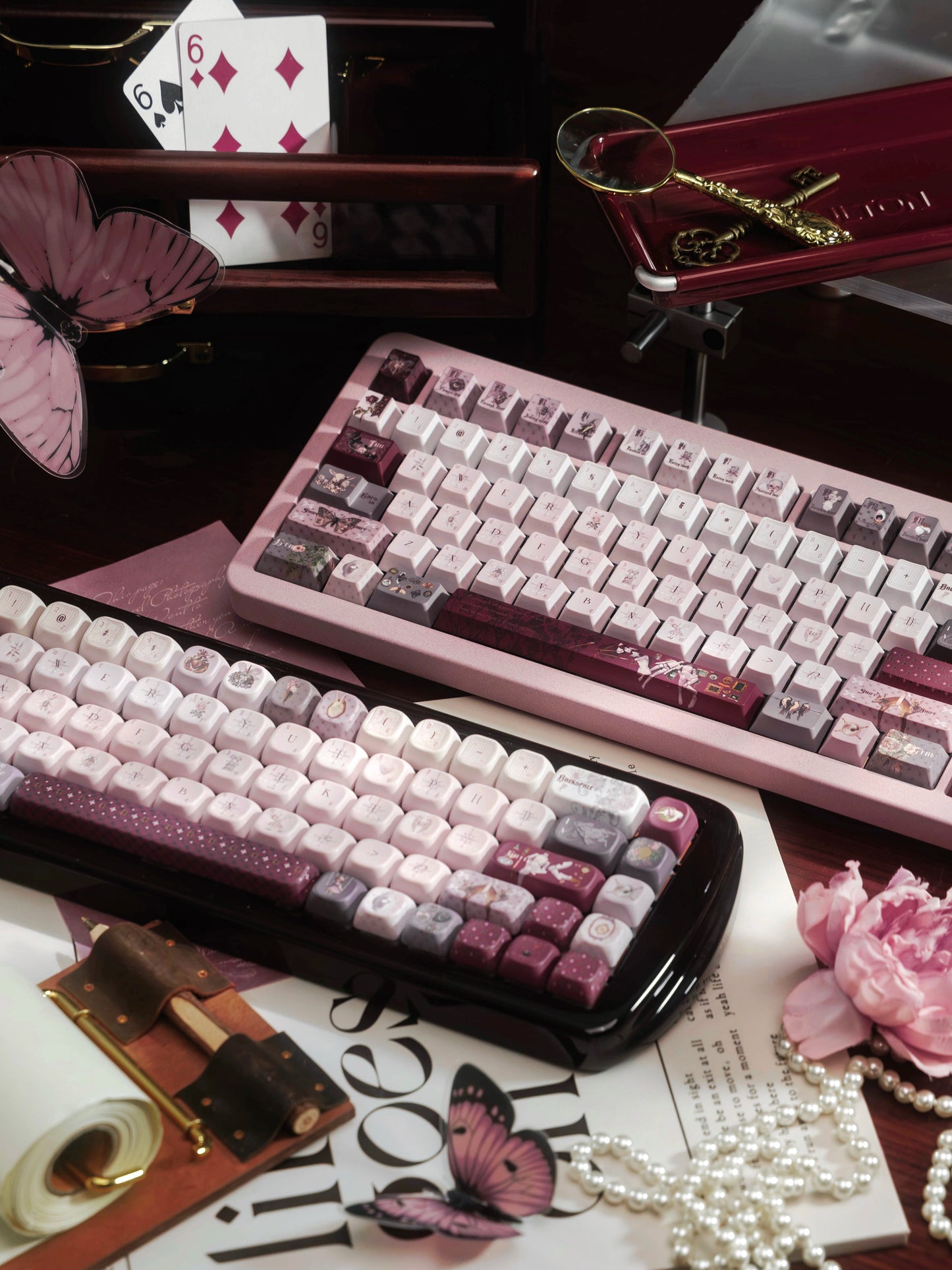 #0249 The Moth's Dream Keycaps Rose Red Grey Cherry /foa Profile (not including keyboard)
