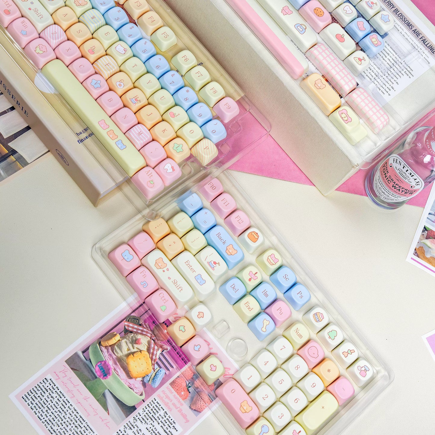 100 Bear Diary Cute Yellow Pink Blue MOA Keycaps 136-keys