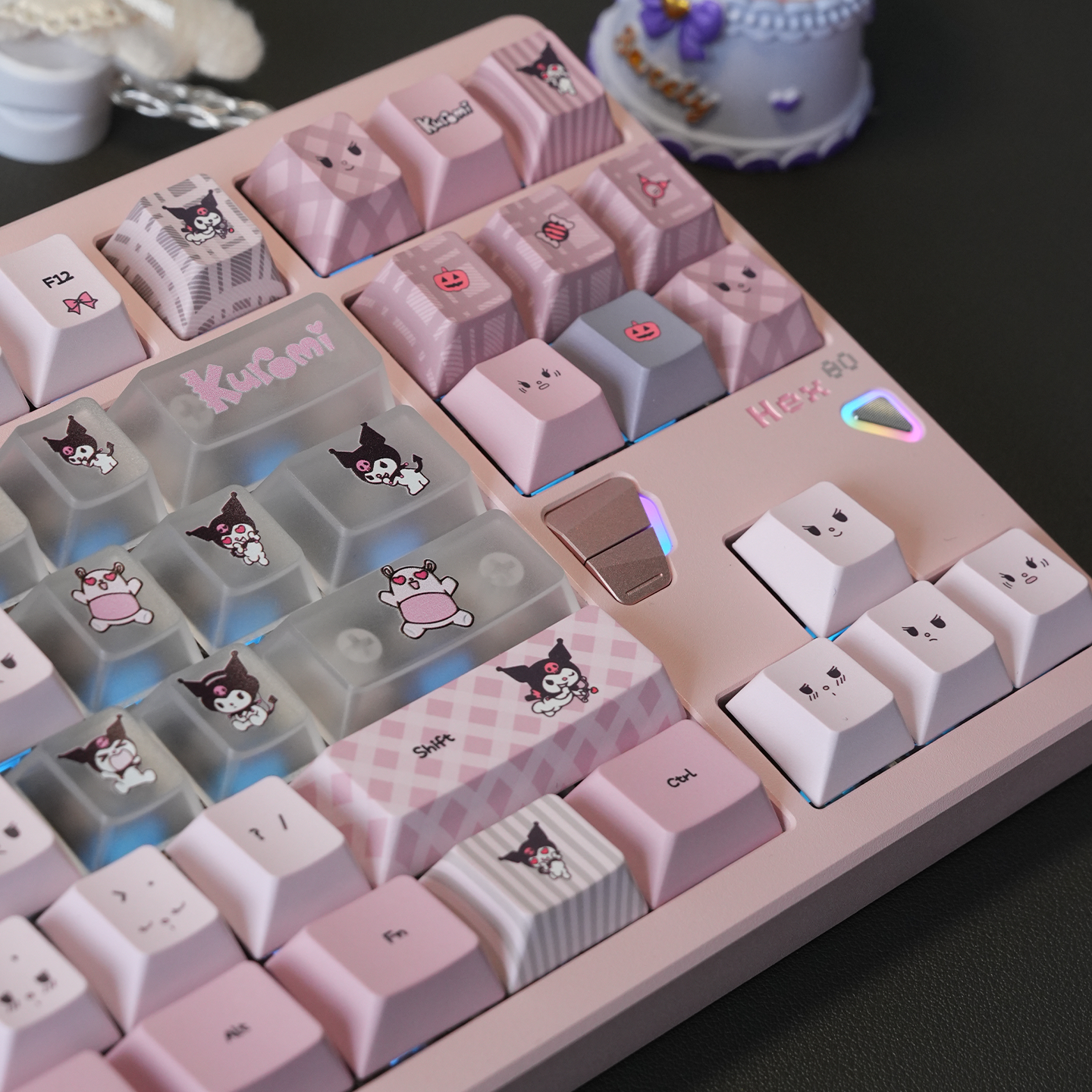 #0234 Kuromi Theme Grey Pink Keycap PBT + PC CHERRY/MOA Profile Designed By URE（not including keyboard））