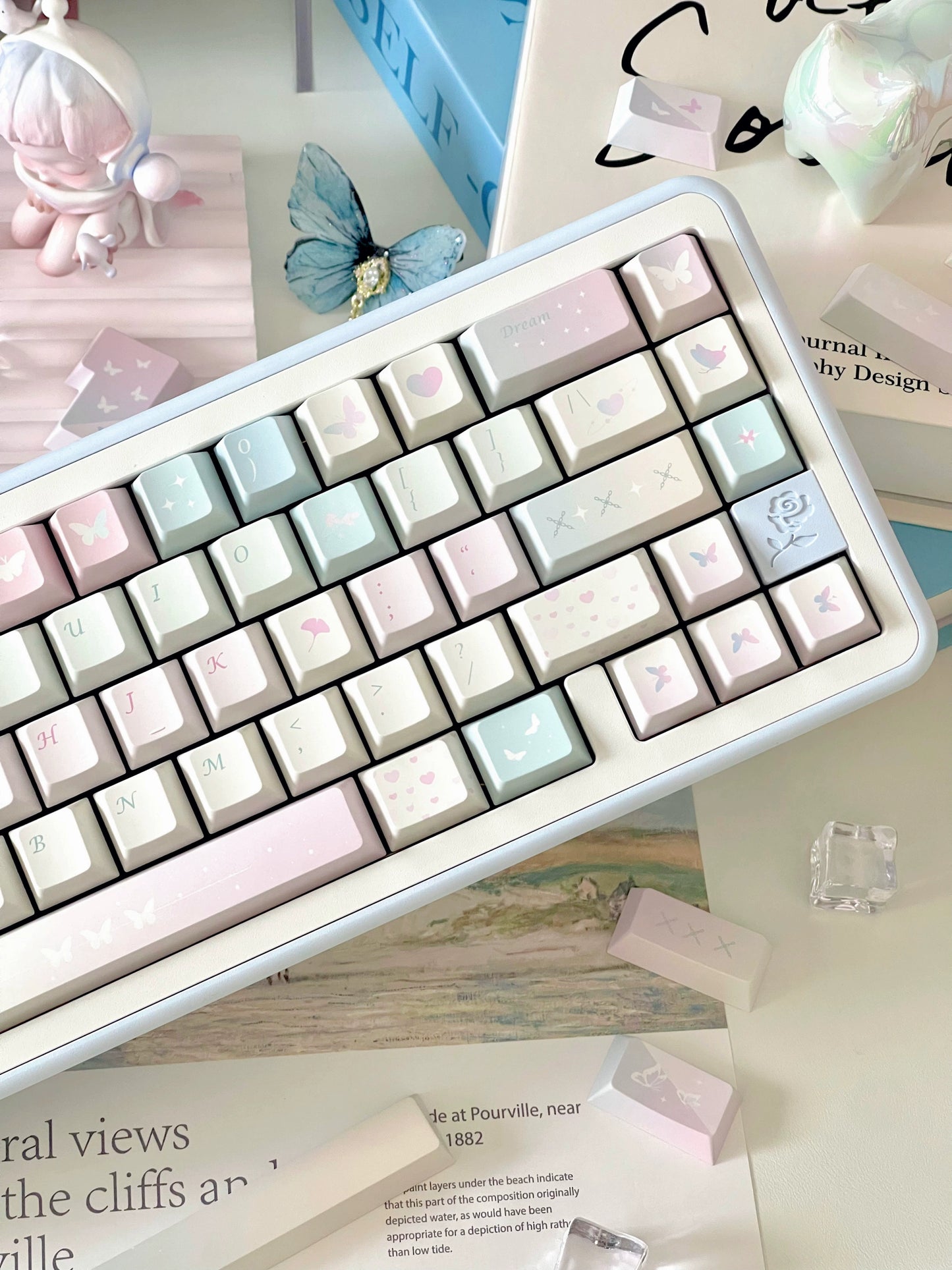 109 Cocoon and Butterfly Pastel Pink and Blue Keycap Cherry Profile