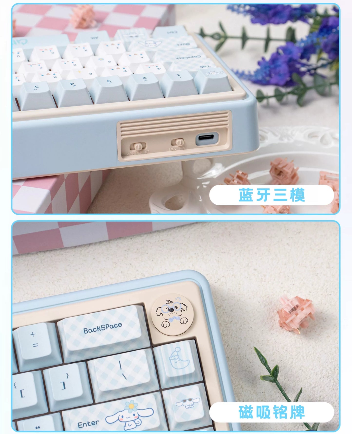 UR65 Blue/Pink/Red Mechanical Customized Keyboard (Tri-mode Gasket Hot Swap RGB Support QMK/VIA)