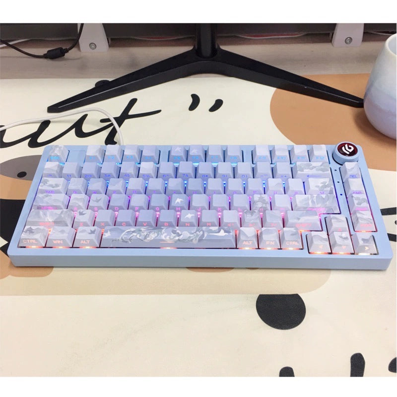 072 Pastel Blue Summer Clouds Side Print Cherry Profile Keycap Set Designed By Longcheng