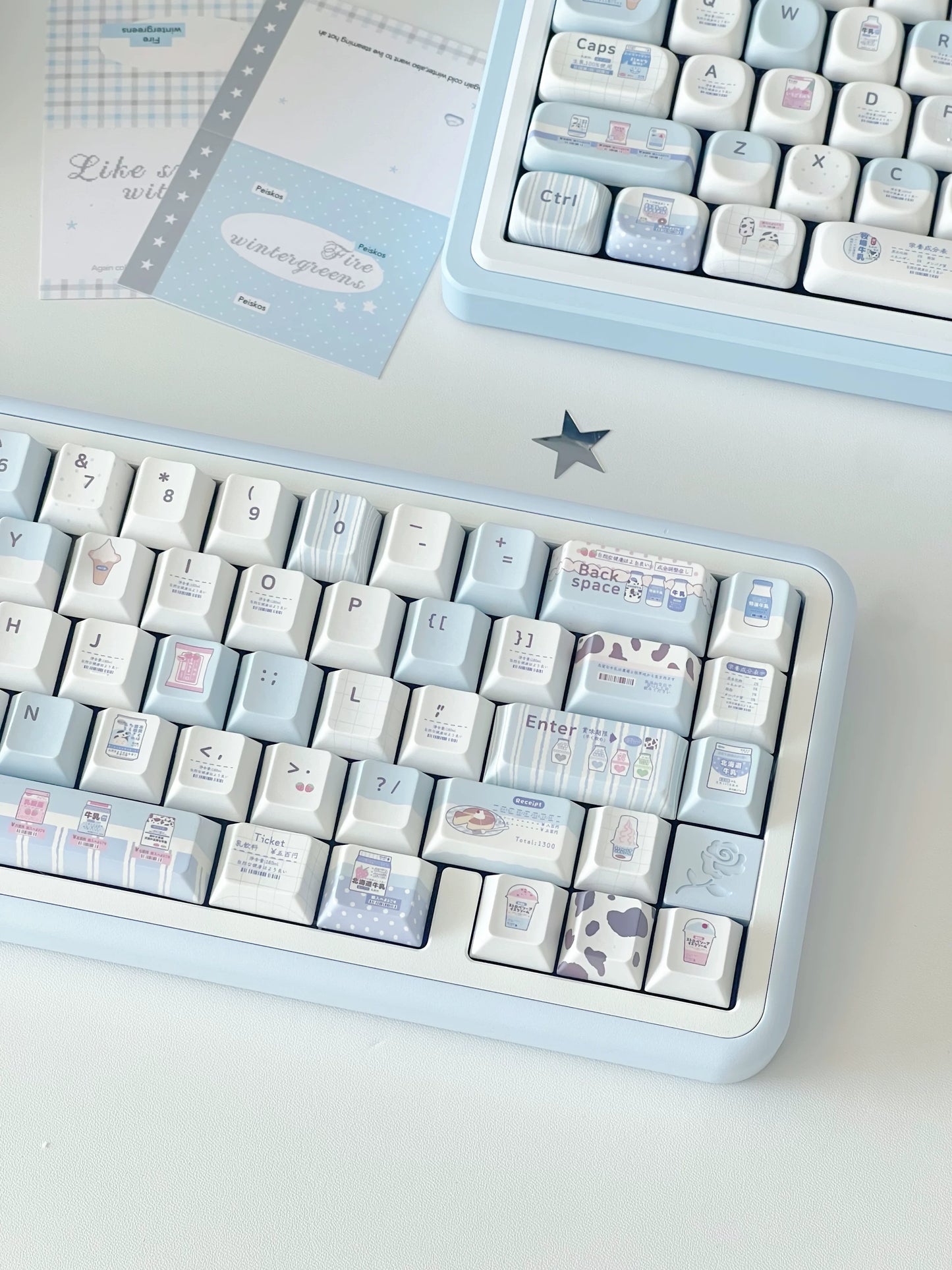 #0297 Hokkaido Milk Blue and White Japanese Style PBT Keycaps for Mechanical Keyboards Designed By SeeYou