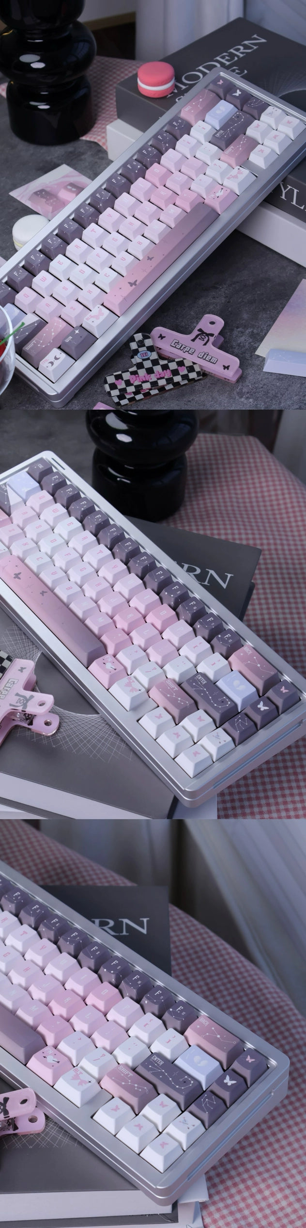 092 Star Fluctuation Gray Pink Gradual Change Advanced Sense Cherry Profile Keycap