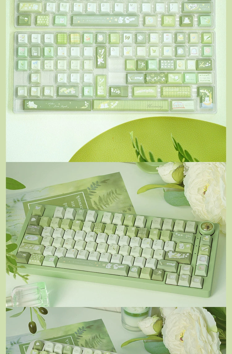 003 Pastel Green Rabbit Lilies of The Valley  Keycap Cherry Profile 138 Keys